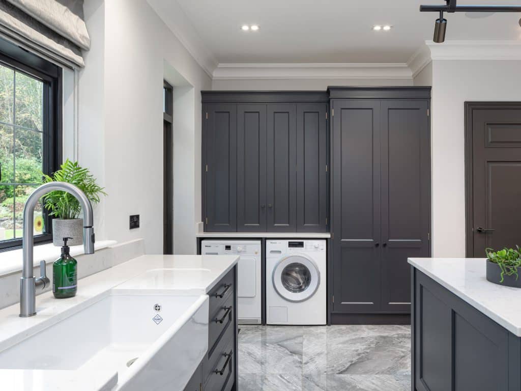 Prep kitchen with Belfast sink and laundry facilities