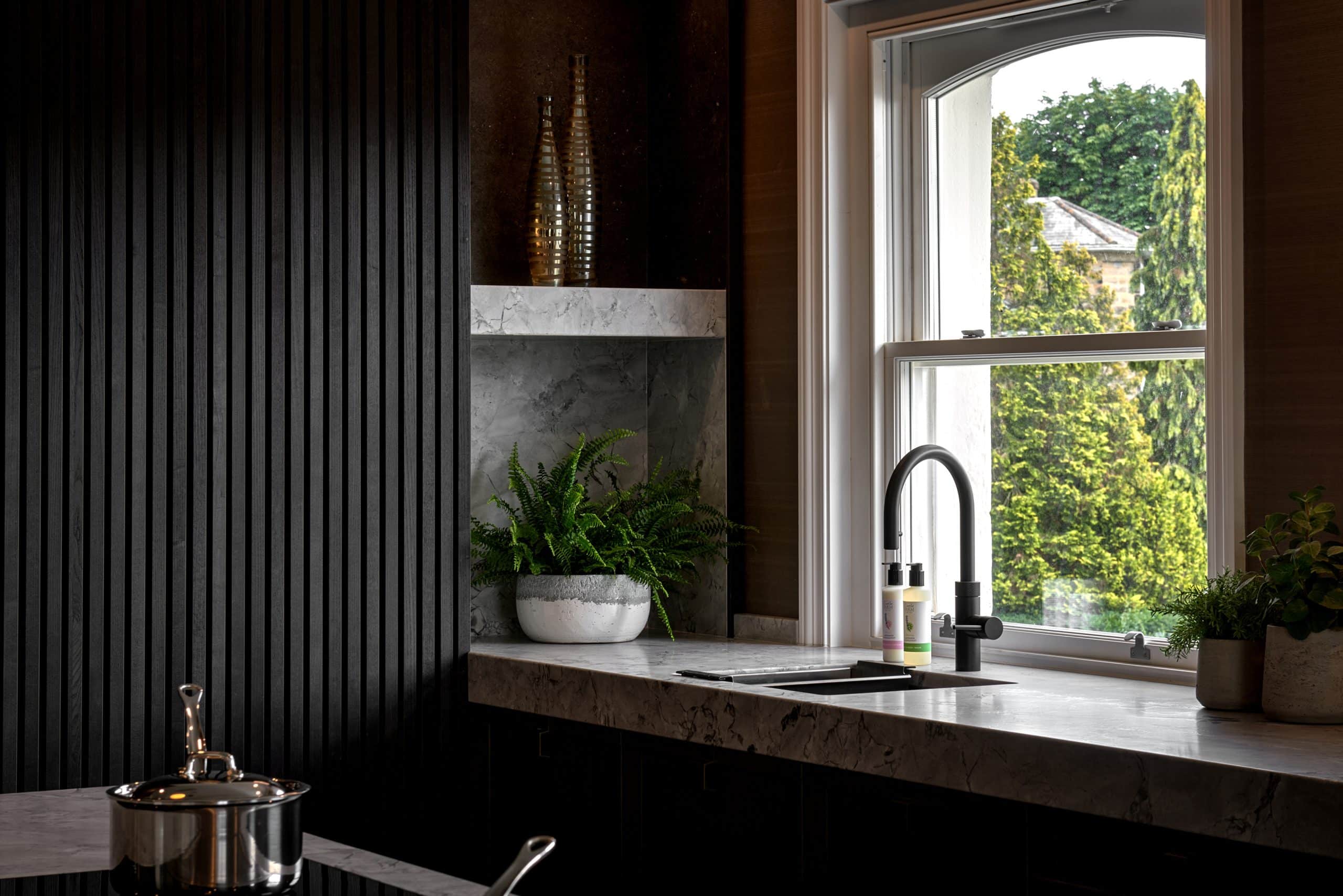 Luxury Contemporary kitchen design Tunbridge Wells with Quooker tap and Bora hob