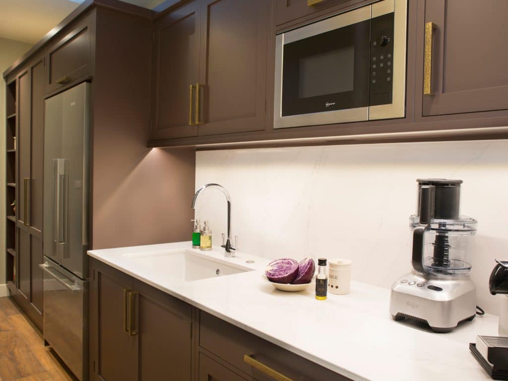 Prep kitchen with integrated microwave