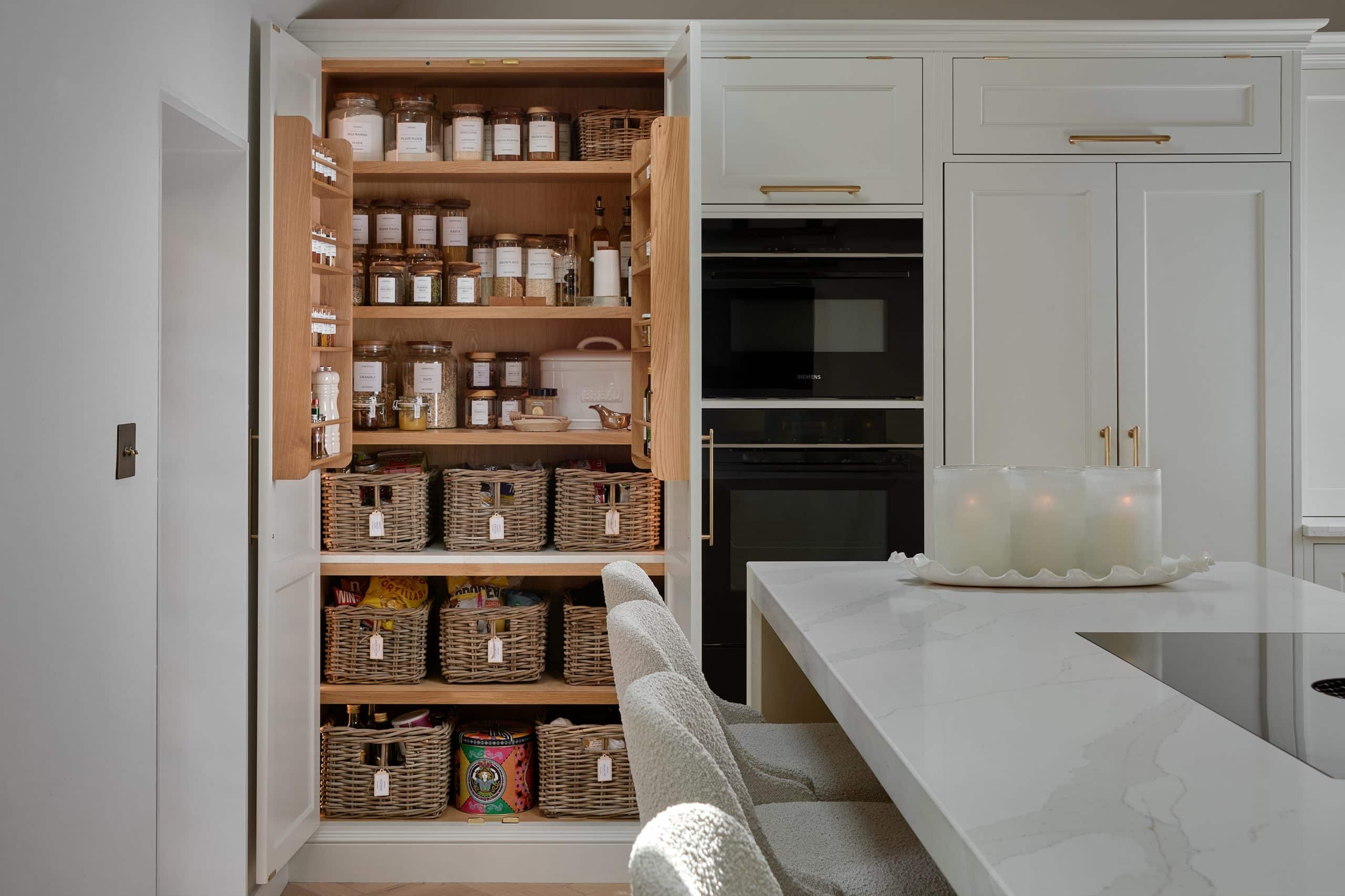 White handmade luxury bespoke Shaker kitchen with pantry in Kent