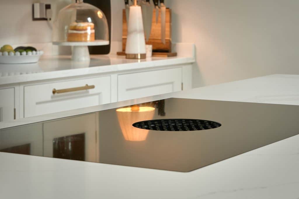 White handmade luxury bespoke Shaker kitchen with Bora induction hob in Kent