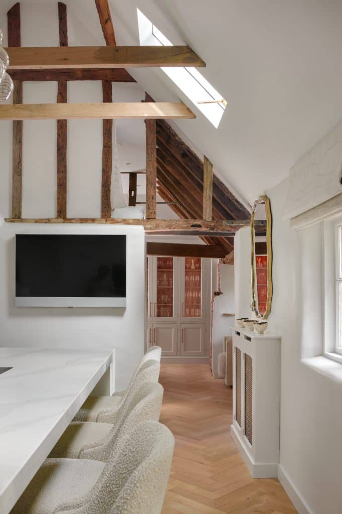Bespoke luxury kitchen with white hand painted cabinetry in Kent